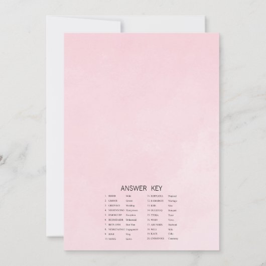 Rosa Roses Brautparty Word Scramble Game Card Einladung (Rückseite)