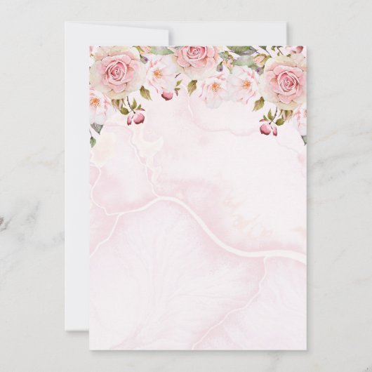 Rosa Roses Butterflies Floral Erste Heilige Kommun Einladung (Rückseite)