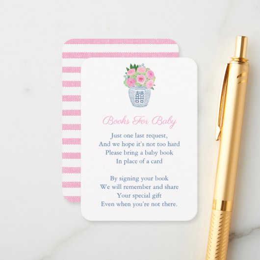 Rosa Roses Chinoiserie Bringen Sie eine Babydusche Begleitkarte (Vorderseite/Rückseite Beispiel)