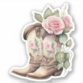 Rosa Roses Cowgirl Boots Aufkleber