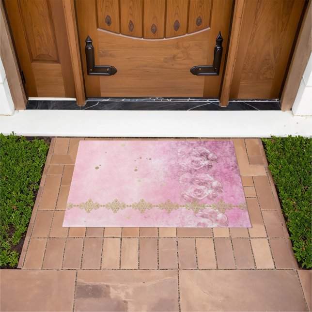 Rosa Roses Damask Grunge - Doormat, Rubel Fußmatte (Außenbereich)