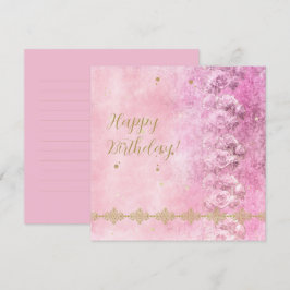 Rosa Roses Damask Grunge - Grußkarte Feiertagskarte
