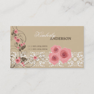 Rosa Roses Damask Lace Fleur Elegantes Chic Vintag Visitenkarte