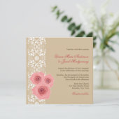Rosa Roses Damask Lace Hochzeit Einladung & Empfan (Stehend Vorderseite)