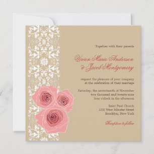 Rosa Roses Damask Lace Hochzeit Einladung & Empfan