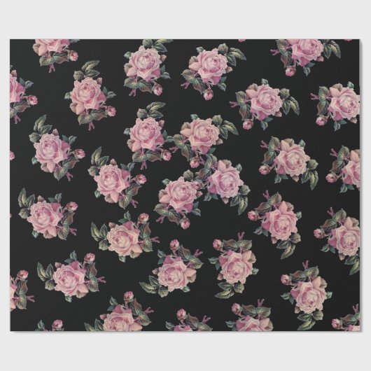 Rosa Roses Dark Floral Pattern Shabby Chic Party Geschenkpapier (Flach)