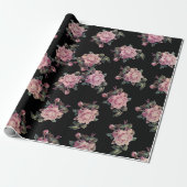 Rosa Roses Dark Floral Pattern Shabby Chic Party Geschenkpapier (Ungerollt)