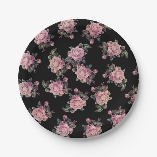 Rosa Roses Dark Floral Pattern Shabby Chic Party Pappteller (Vorderseite)
