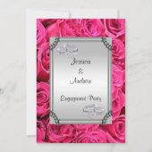 Rosa Roses & Diamond Wedding Rings Verlobung Einladung (Vorderseite)