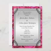 Rosa Roses & Diamond Wedding Rings Verlobung Einladung (Rückseite)