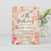 Rosa Roses Elegant 50. Geburtstag Einladung (Stehend Vorderseite)