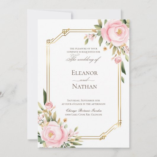 Rosa Roses elegante Frühjahrshochzeit Einladung (Vorderseite)