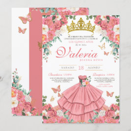 Rosa Roses Elegante Prinzessin Butterfly Quinceane Einladung