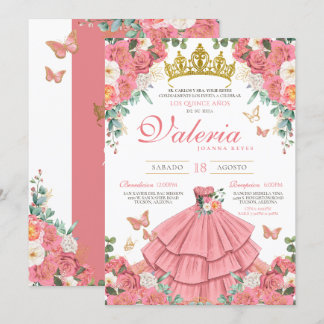 Rosa Roses Elegante Prinzessin Butterfly Quinceane Einladung