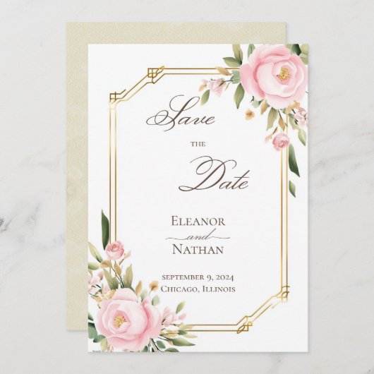 Rosa Roses Eleganter Frühjahrsommer Save the Date Einladung (Vorne/Hinten)