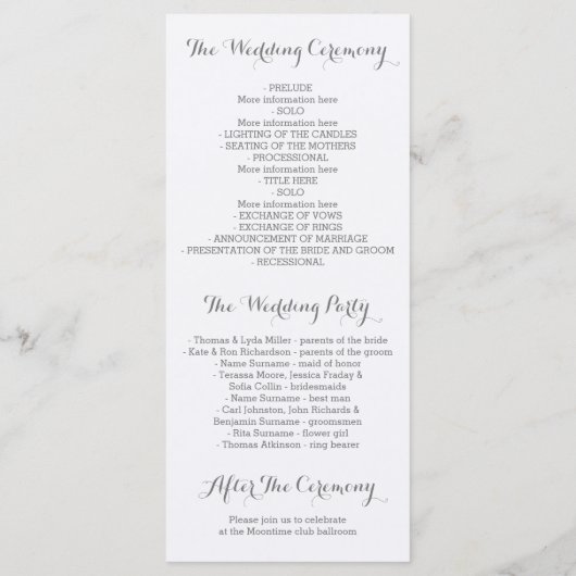 Rosa Roses Elegantes Hochzeitsprogramm für Wasserf Programm (Rückseite)