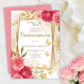 Rosa Roses Elegantes spanisches Quinceñera Mis Qui Einladung