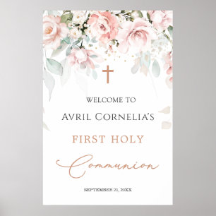 Rosa Roses Erste heilige Kommune Begrüßungszeichen Poster