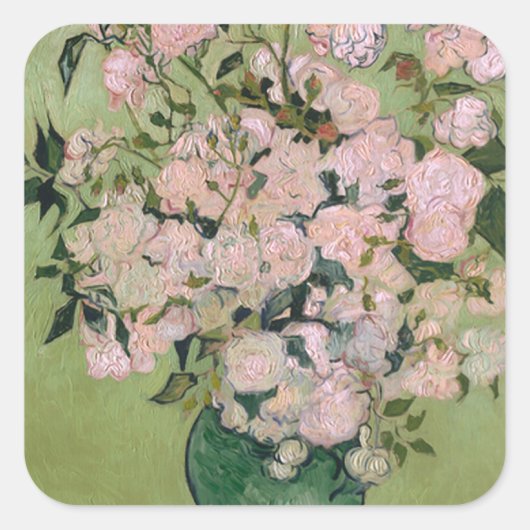 Rosa Roses (F682) Van Gogh Fine Art Quadratischer Aufkleber (Vorderseite)