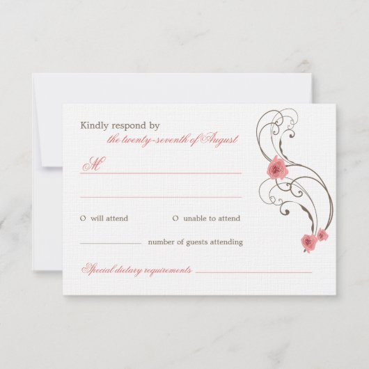 Rosa Roses Fleur Elegante Wedding RSVP Card (Vorderseite)