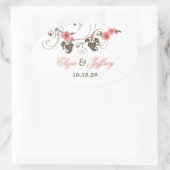 Rosa Roses Fleur Floral Elegante Hochzeitsticker Ovaler Aufkleber (Tasche)