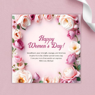 Rosa Roses Floral 8 März Internationaler Frauentag Feiertagskarte