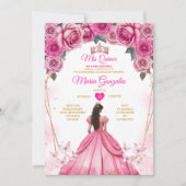 Rosa Roses Floral Mis Quince 15 Anos Quinceañera Einladung (Vorderseite)