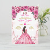 Rosa Roses Floral Mis Quince 15 Anos Quinceañera Einladung (Stehend Vorderseite)