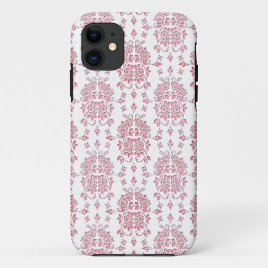 rosa Roses florales Damaskusmuster Case-Mate iPhone Hülle (Rückseite)