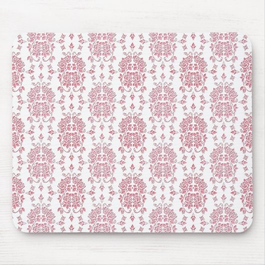 rosa Roses florales Damaskusmuster Mousepad (Vorne)