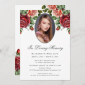 Rosa Roses Foto Gedenkservice Einladung (Vorne/Hinten)