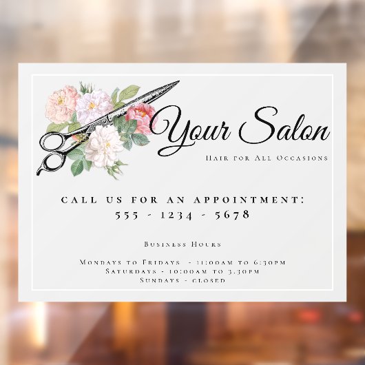 Rosa Roses Friseur Salon Öffnungszeiten Light Gray Fensteraufkleber (Blatt 2)