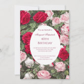 Rosa Roses Geburtstagsparty Einladung (Vorderseite)