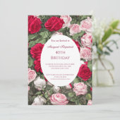 Rosa Roses Geburtstagsparty Einladung (Stehend Vorderseite)