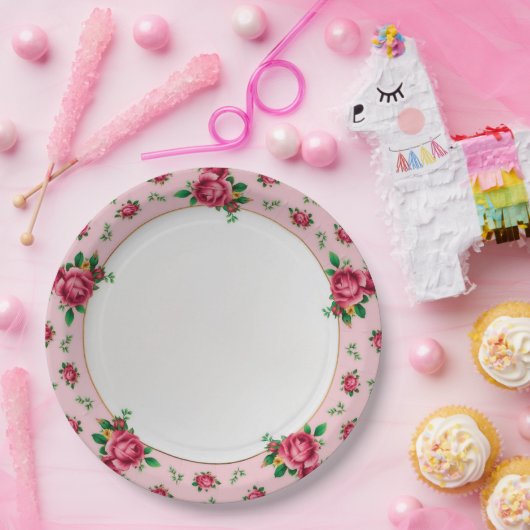 Rosa Roses Geburtstagsparty Teller (Party)