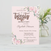 Rosa Roses Glitzer Tropfen Rose Gold 21. Geburtsta Einladung (Stehend Vorderseite)