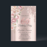 Rosa Roses Glitzer Tropfen Rose Gold 60. Geburtsta Einladung<br><div class="desc">Moderne,  schicke und glamouröse Rose Gold Glitzer Tropfen und Rose auf einer Rose goldenen Hintergrund.</div>