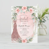 Rosa Roses Gold Frame Glitzer Dress Brautparty Einladung (Stehend Vorderseite)