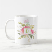 Rosa Roses Gold Glitzern Green Blätter Monogramm T Kaffeetasse (Links)