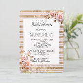 Rosa Roses Gold Streifen Glitzer Brautparty Einladung (Stehend Vorderseite)