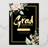 Rosa Roses Grad Foil Gold/Schwarz ID894 Folieneinladung (Vorderseite)