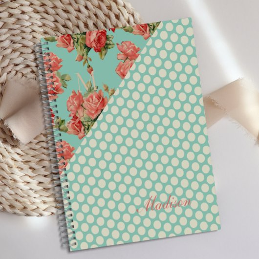 Rosa Roses Green Dots Girly Trendy Monogram Planer