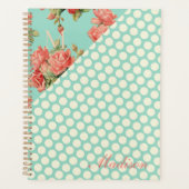 Rosa Roses Green Dots Girly Trendy Monogram Planer (Vorderseite)