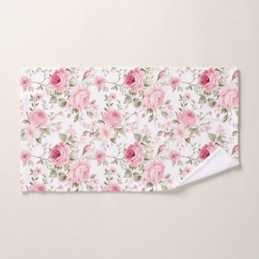 Rosa Roses Grünes Shabby Chic Badetuch Set (Handtuch)