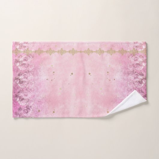 Rosa Roses Grunge Damask - Badetuch Set (Handtuch)