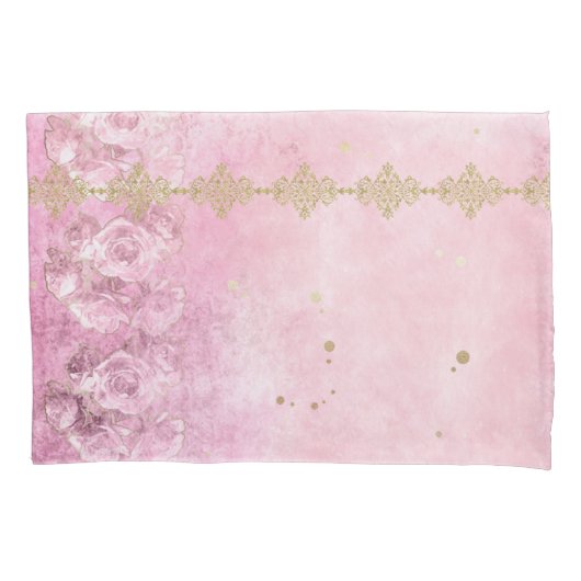 Rosa Roses Grunge Damask - Pillowcase Kissenbezug (Vorderseite)