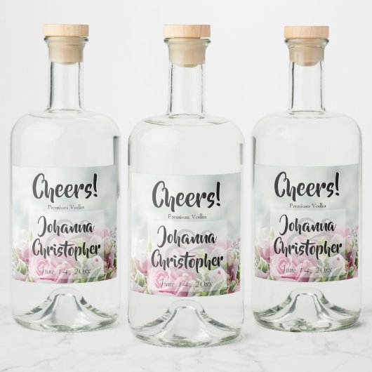 Rosa Roses Hochzeitklammer Flasche Etikett (Flaschen)