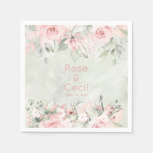 Rosa Roses Hochzeitscocktail Napkins Serviette (Vorderseite)