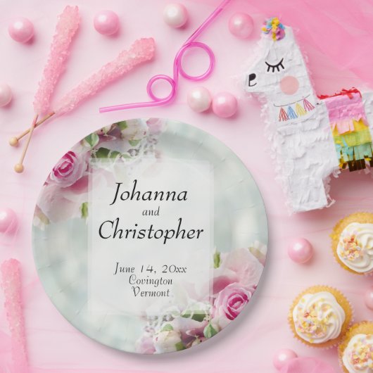 Rosa Roses Hochzeitspapier-Teller Pappteller (Party)