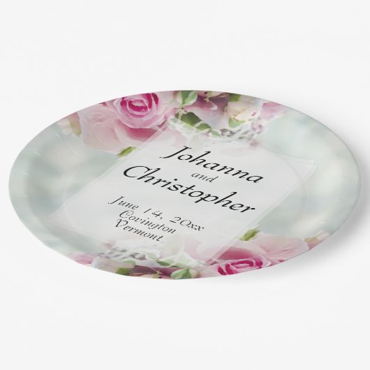 Rosa Roses Hochzeitspapier-Teller Pappteller (Schrägansicht)
